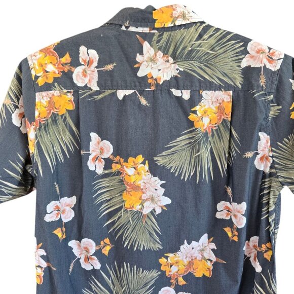 Modern Amusement Mens Hawaiian Floral Button-Up Shirt Short Sleeve Navy S - Picture 8 of 9